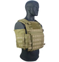 Tan Tactical Plate Carrier Vest with MOLLE on mannequin for BIG BOY VEST XL COMBO