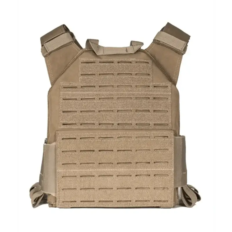 Tan QRF Low Visibility Minimalist Plate Carrier with MOLLE webbing and Velcro patch