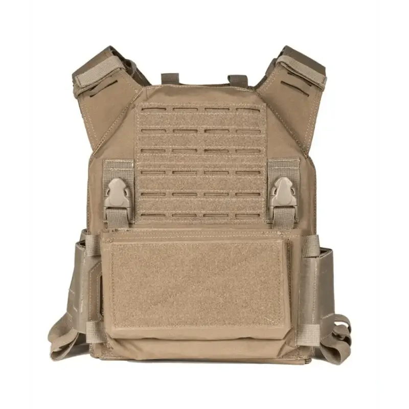 Tan QRF Low Visibility Minimalist Plate Carrier with MOLLE webbing and adjustable straps