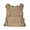 Tan QRF Plate Carrier with MOLLE webbing and adjustable straps for wearing body armor