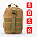 Tan tactical pouch for Trauma IFAK Kit, ideal for first responders, firefighters, police