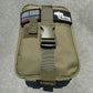 Tan tactical pouch with buckle strap for The First Responder IFAK Kit and patches