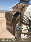 Tan tactical pouch with water bottle holder on Black Mesh CSI Vest
