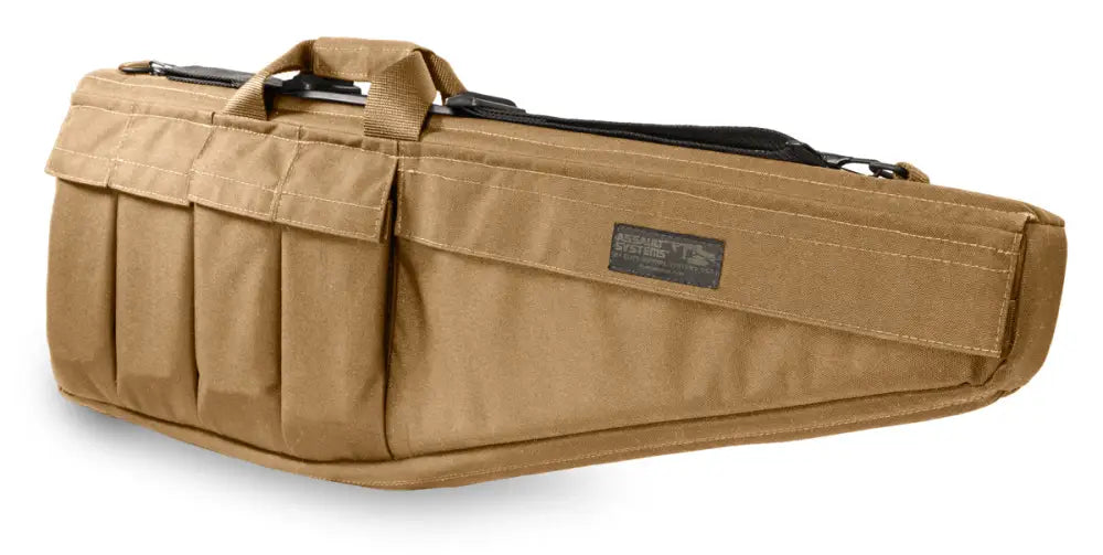 Tan Assault Systems Tactical Rifle Case with multiple storage compartments