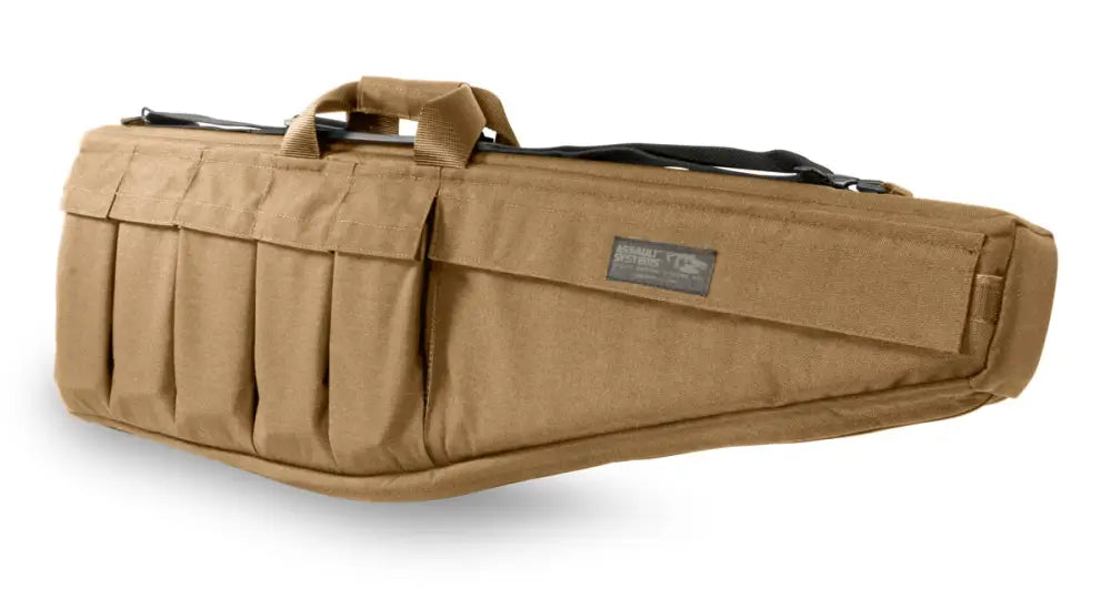 Tan Assault Systems Tactical Rifle Case with multiple storage compartments