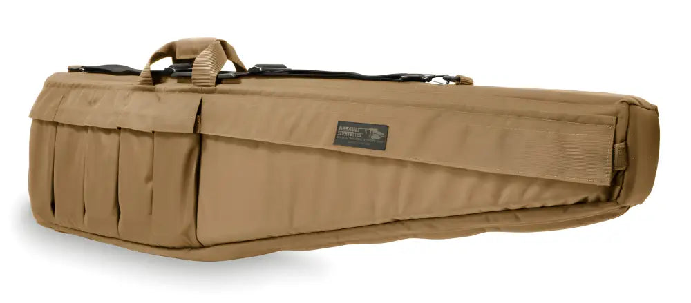 Tan Assault Systems Tactical Rifle Case with storage compartments and handles