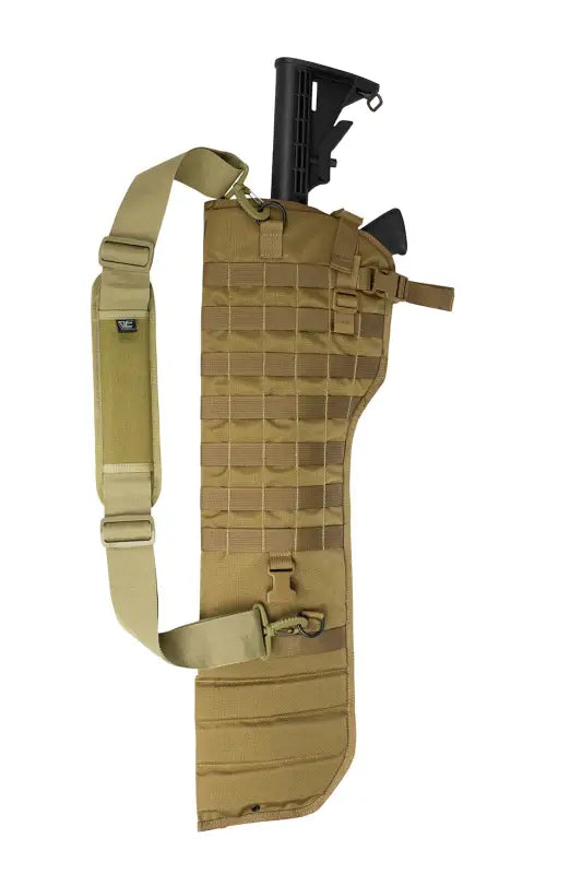 Tan Tactical Rifle Scabbard with MOLLE webbing and adjustable shoulder strap