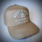 Tan Dirtbag Trucker Hat featuring Rust & Iron Classic Logo in white lettering