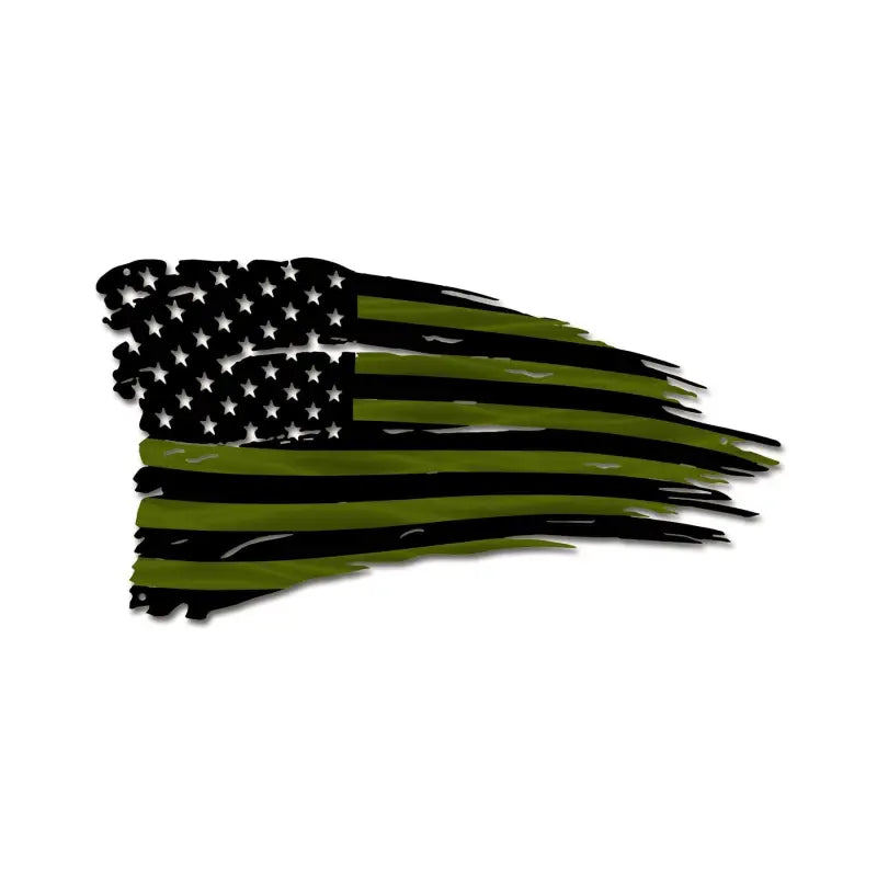 Tattered American flag with olive green stripes and black stars in Distressed American Battle Flag