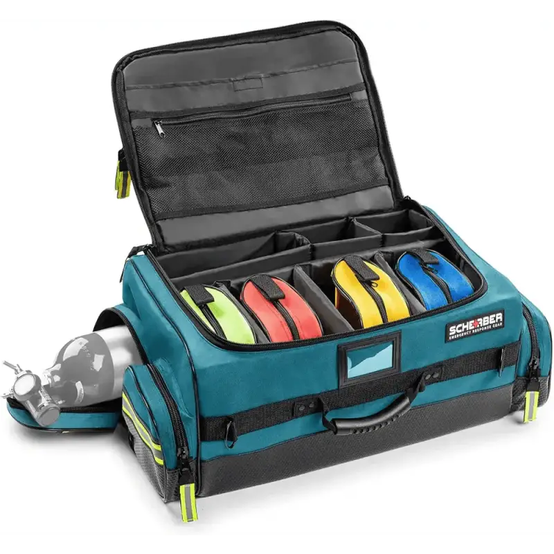 Teal and black Responder O2 Bag with organized compartments for EMS Trauma Oxygen gear