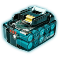 Teal Makita BL1850B 18V LXT® Lithium-Ion 5.0Ah Battery with internal cells visible