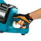Teal Makita GEC01PL4 80V power tool with electric brake held by a gloved hand