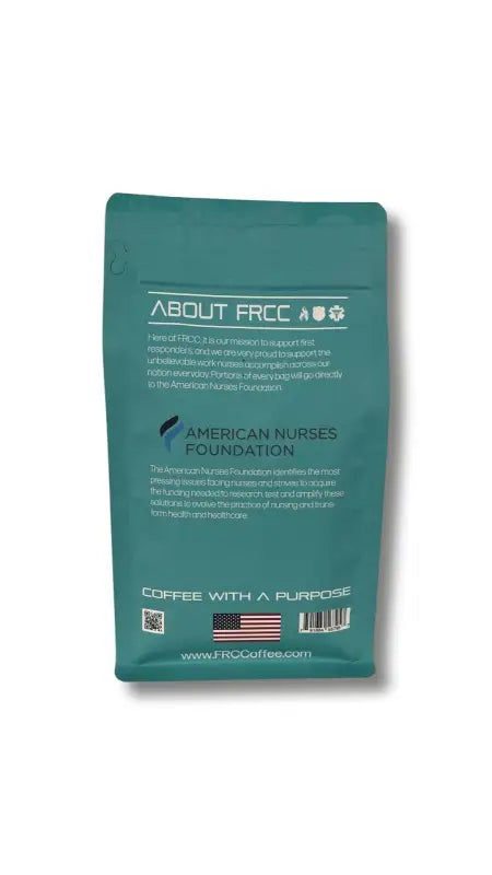 Teal package of Coffee 12oz Nurse Pumpkin Spice with American flag symbol