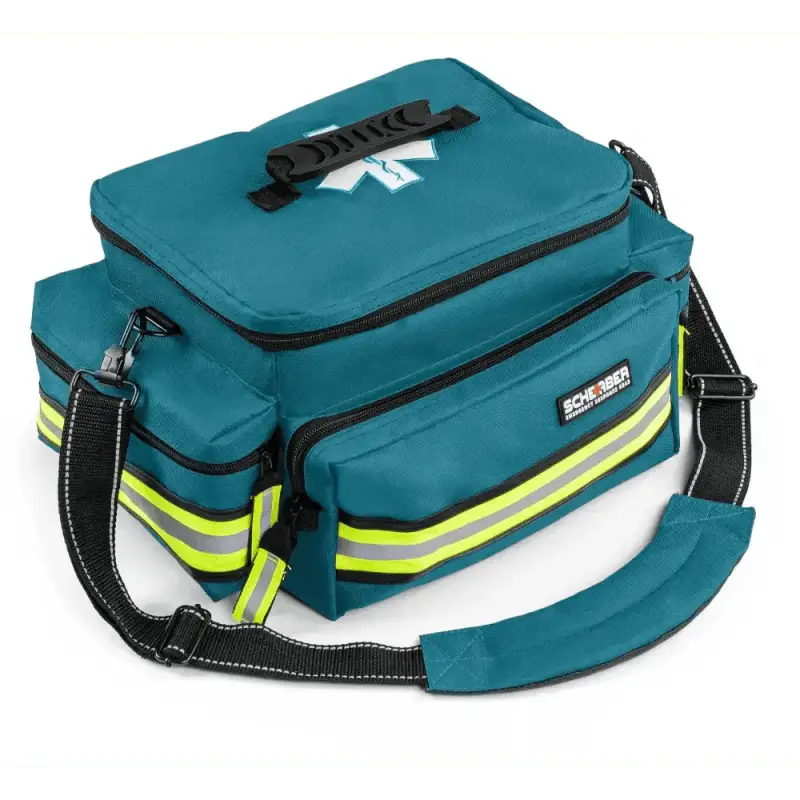 Teal Scherber First Responder Bag with reflective stripes and compartments for EMT EMS trauma