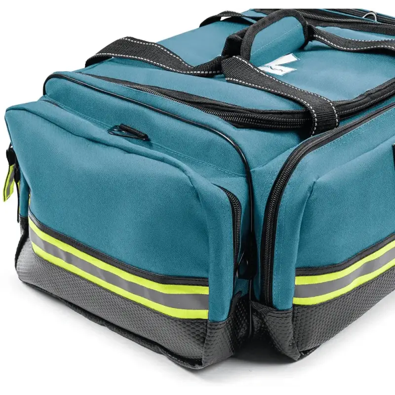 Teal Scherber Premium First Responder Trauma Kit with reflective stripes and compartments