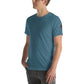 Teal short-sleeve t-shirt with American flag patch from Engine 19 in prism dusty blue