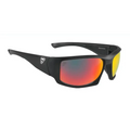 Black sports sunglasses with red-tinted lenses ideal for Ten-8 Crimson first responders