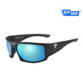 Black sports sunglasses with blue mirrored lenses for Ten-8 Guardian first responders