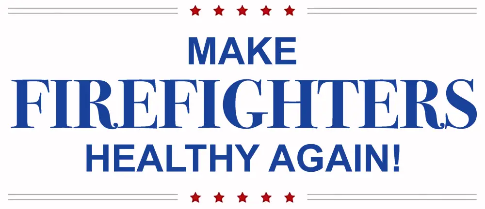 Make Firefighters Healthy Again sticker with blue and red text and decorative stars