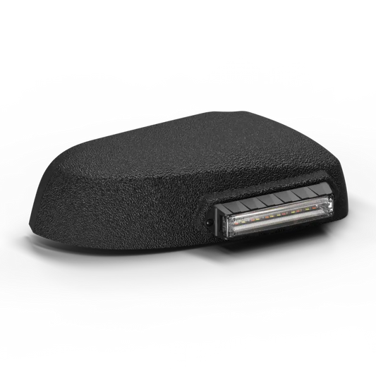 Textured black vehicle light on Feniex Q Series Mirror Mount for series mirror installations
