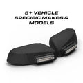 Textured black vehicle lights on Feniex Q Series Mirror Mount with series mirror compatibility