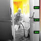 SEEK FirePRO 300 Thermal Camera capturing high-resolution thermal imaging of firefighter entering burning room