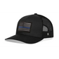 Black Police Snapback featuring a Thin Blue Line patch on a mesh trucker hat