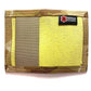 Yellow and tan fabric wallet with brand label in Green Multicam Tropic design