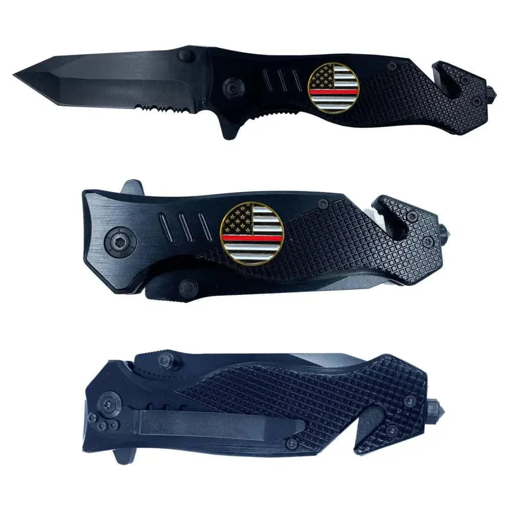 Chief Miller knife Thin Red Line collectible 3-in-1  Tactical Rescue knife tool   with Seatbelt Cutter, Steel Serrated Blade, Glass Breaker Apparel