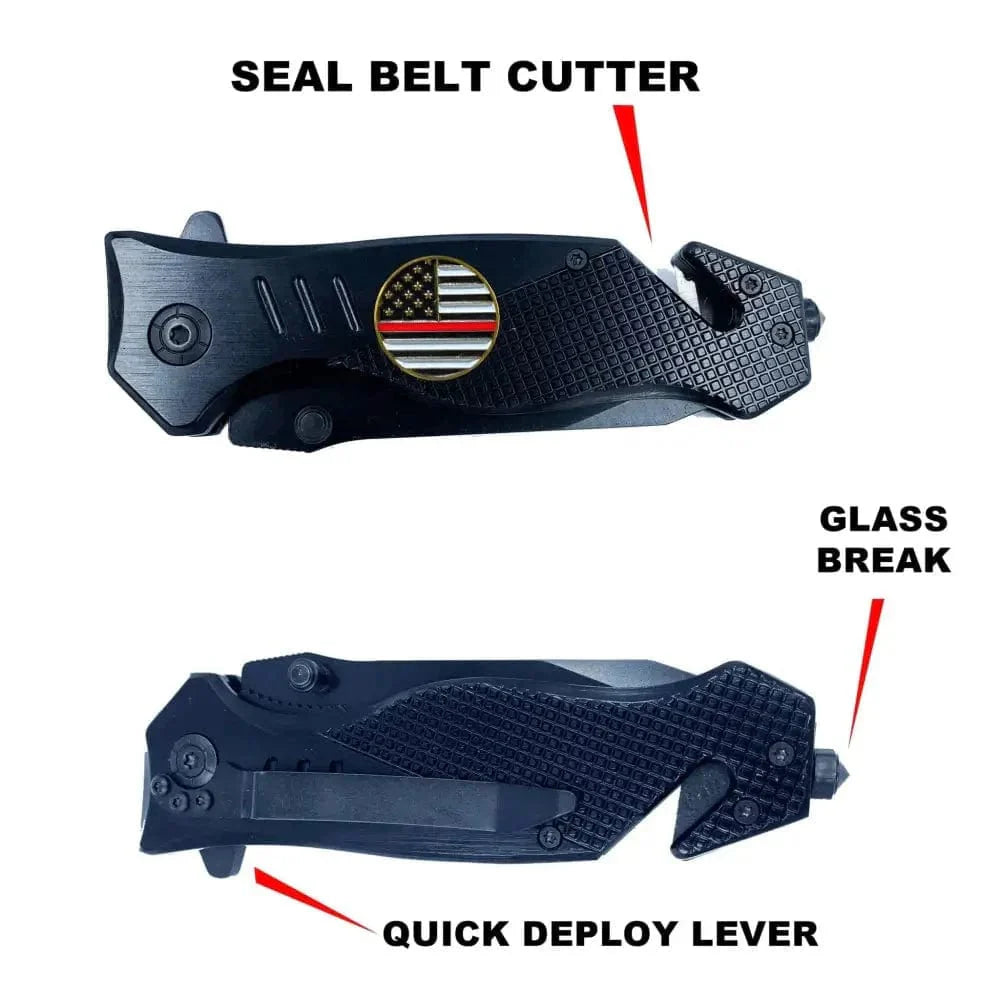 Chief Miller knife Thin Red Line collectible 3-in-1  Tactical Rescue knife tool   with Seatbelt Cutter, Steel Serrated Blade, Glass Breaker Apparel