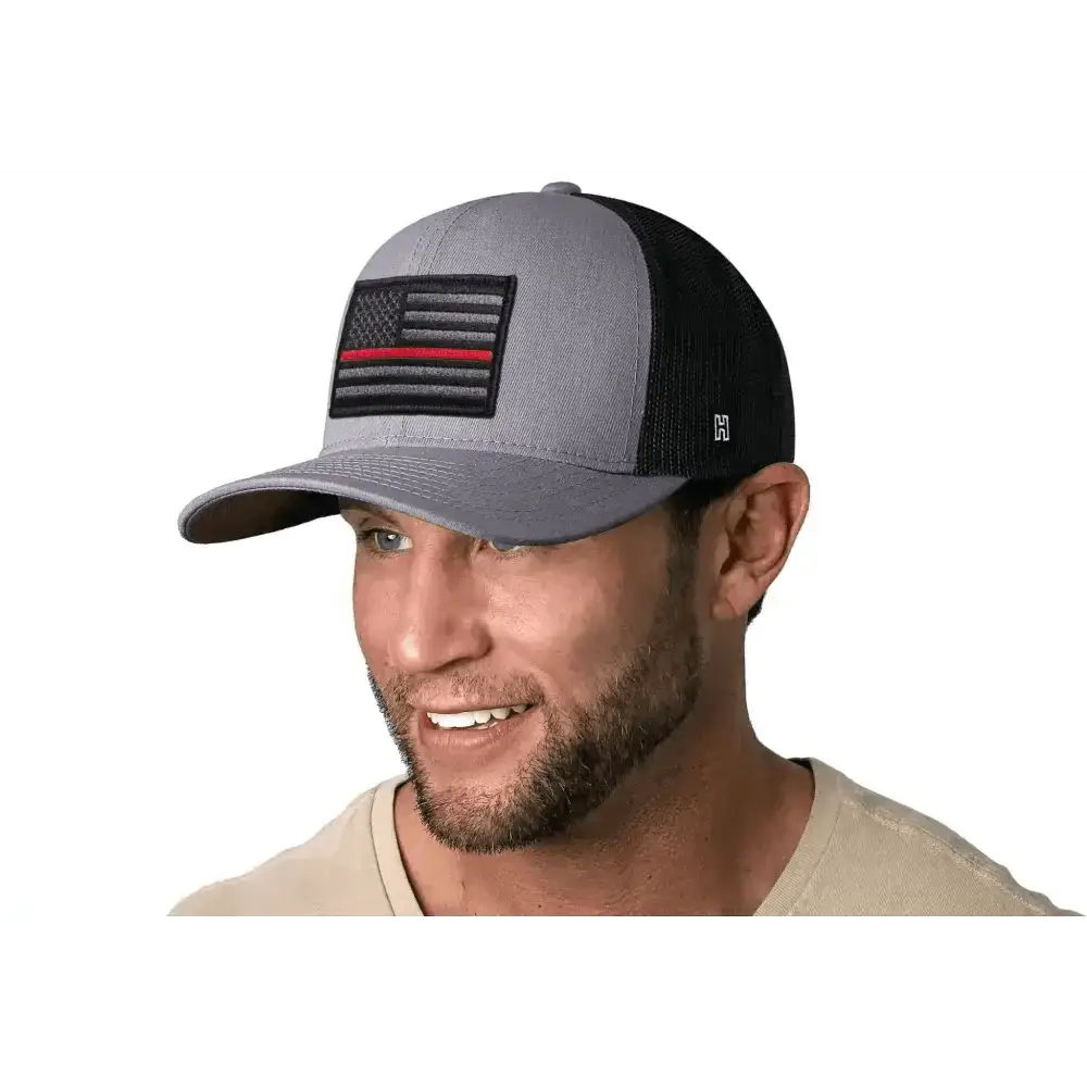 Chief Miller Trucker Hat Thin Red Line Trucker Hat  |  Gray Black Fire Snapback Apparel