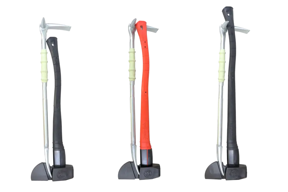 Three bicycle floor pumps with colored handles featuring a USA patented composite handle