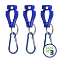 Three blue carabiner keychains for glove clip safety holder accessory