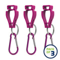 Three pink carabiner clips for the Glove Clip Safety Holder with Carabiner