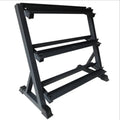 Three-tiered black metal SFE Dumbbell Storage rack for efficient dumbbell organization