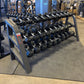 SFE Commercial Dumbbell Rack with rectangle tube design holding hexagonal weights