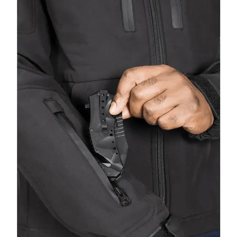 Black waterproof zipper on the Tradecraft Tactical Jacket 2.0 with body armor panel