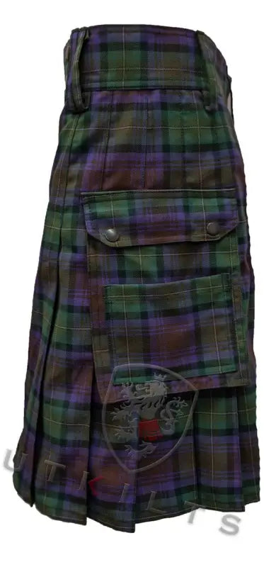 Traditional Black Watch plaid Tartan Utility Kilt with cargo pockets, Isle of Skye style