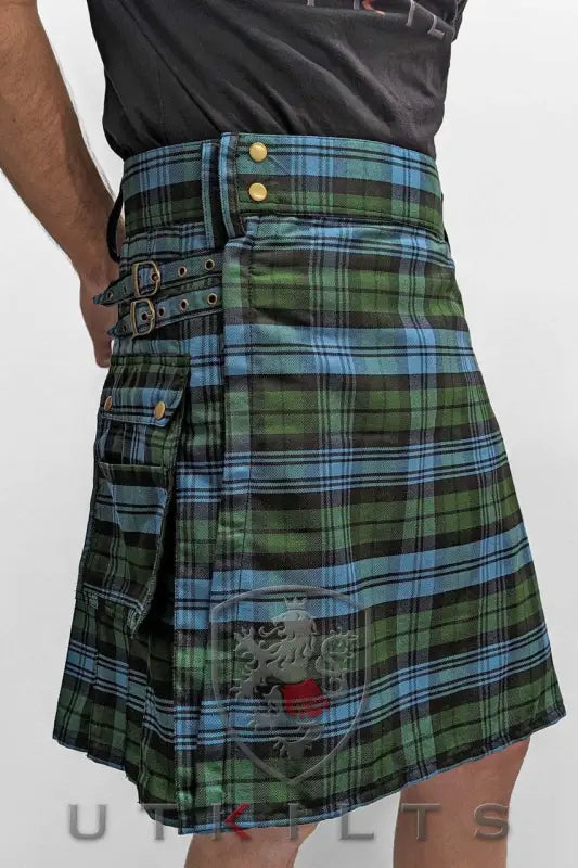 Traditional Scottish Black Watch Ancient Tartan Utility Kilt in blue and green plaid