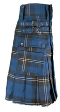 Standard Ramsay Blue Tartan Utility Kilt featuring a blue and black plaid design