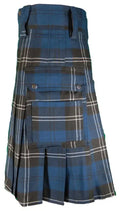 Standard Ramsay Blue Tartan Utility Kilt in blue and black plaid pattern