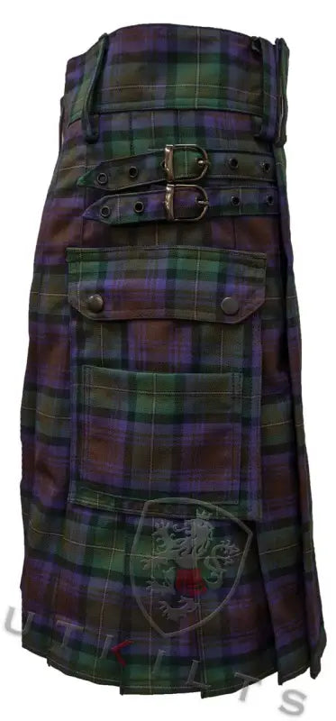 Traditional Scottish Skye Tartan Utility Kilt with cargo pockets and leather straps