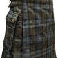 Traditional Scottish Black Watch Weathered Tartan Utility Kilt with cargo pockets