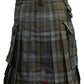 Traditional Scottish Black Watch Weathered Tartan Utility Kilt with cargo pockets