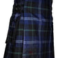 Navy blue and green plaid Tartan Utility Kilt with leather straps from Scotland