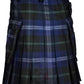 Traditional Scottish tartan utility kilt in blue, green, and black plaid pattern