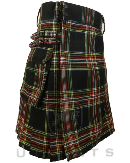 Traditional Scottish Tartan Utility Kilt with Pleats and Cargo Pockets in World Celt Tartan