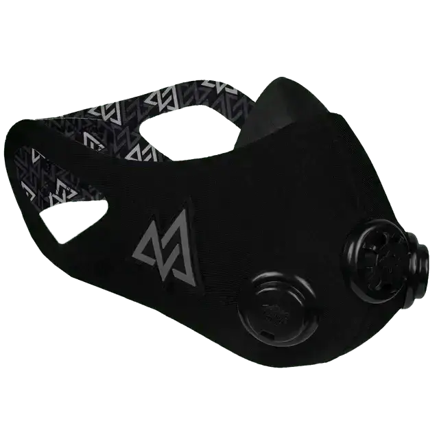 Black TRAINING MASK 2.0 with dual breathing valves for first responders and optimized turn flow