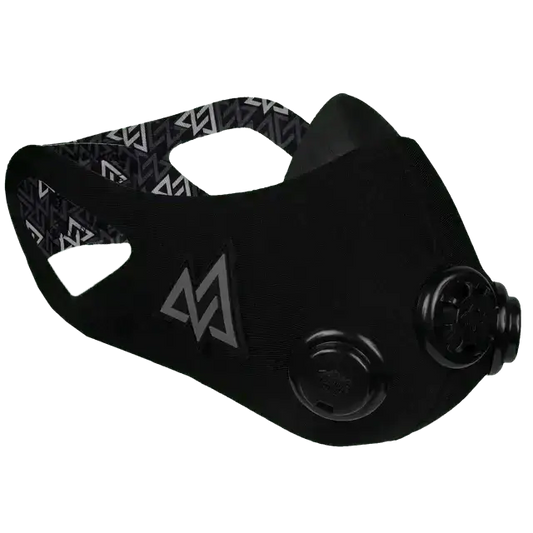 Black TRAINING MASK 2.0 with dual breathing valves for first responders and optimized turn flow