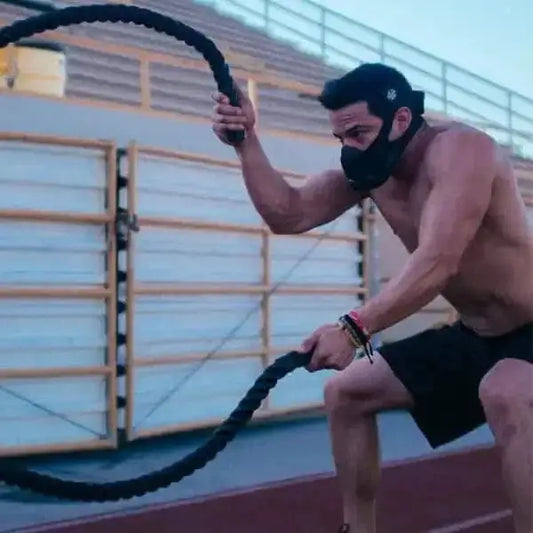 Battle ropes workout with TRAINING MASK 2.0 enhances turn flow for first responders